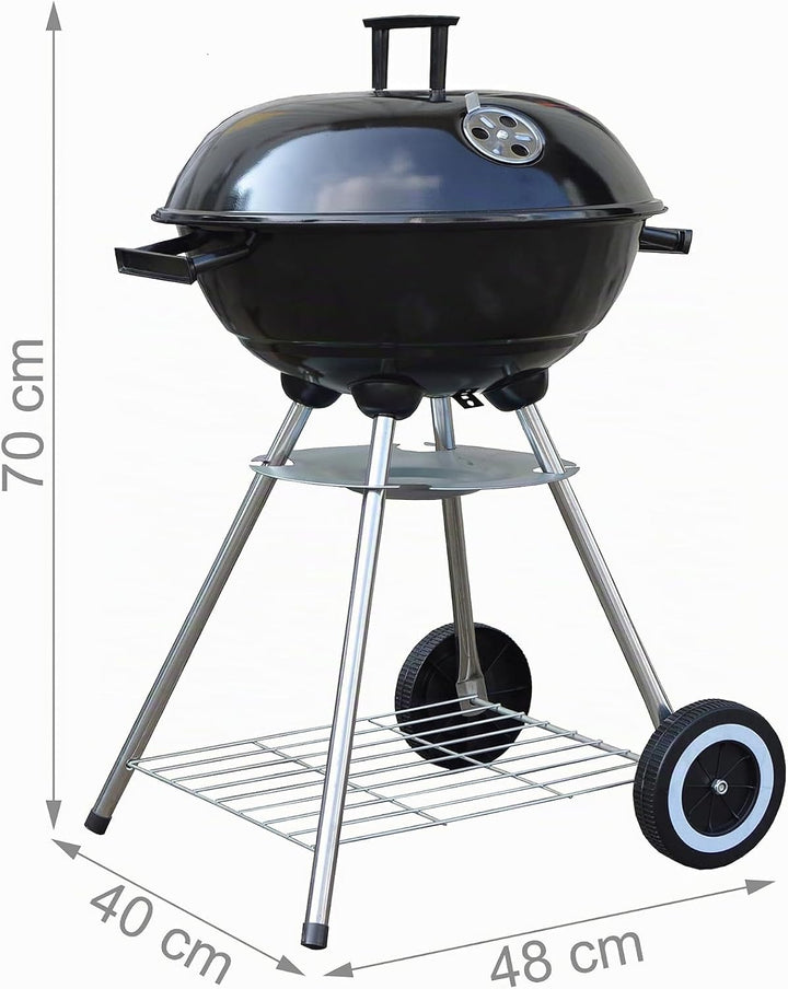 Relaxdays Kugelgrill mit Deckel, Ablage &amp; Aschetopf, fahrbar, Garten &amp; Camping, Grill ∅ 40 cm, Holzk