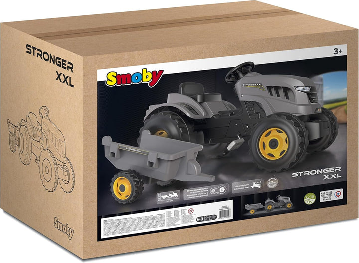 Smoby - Traktor Stronger XXL + Anhänger - Grosser Trettraktor für Kinder - Einstellbarer Sitz - Lenk