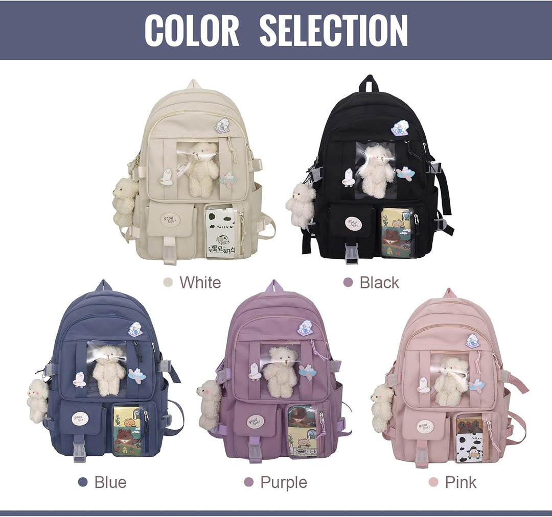 7VSTOHS Kawaii-Rucksack mit Kawaii-Anhänger und Zubehör für Teenager-Mädchen Rucksack-Schule Aesthet