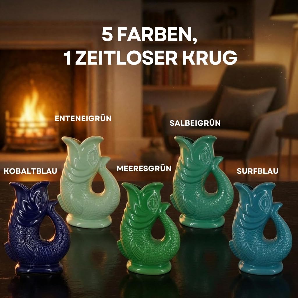 Bubble Jug | Wasserkaraffe | Keramikkrug in Fischform | 1,5 L | Ozeangrün Ozeangrün 1.5L, Ozeangrün