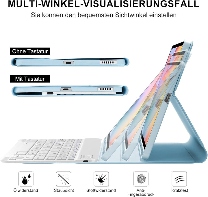 Tastatur für Samsung Galaxy Tab S6 Lite 10.4" 2024/2022/2020, Hülle mit Tastatur für Samsung Tab S6