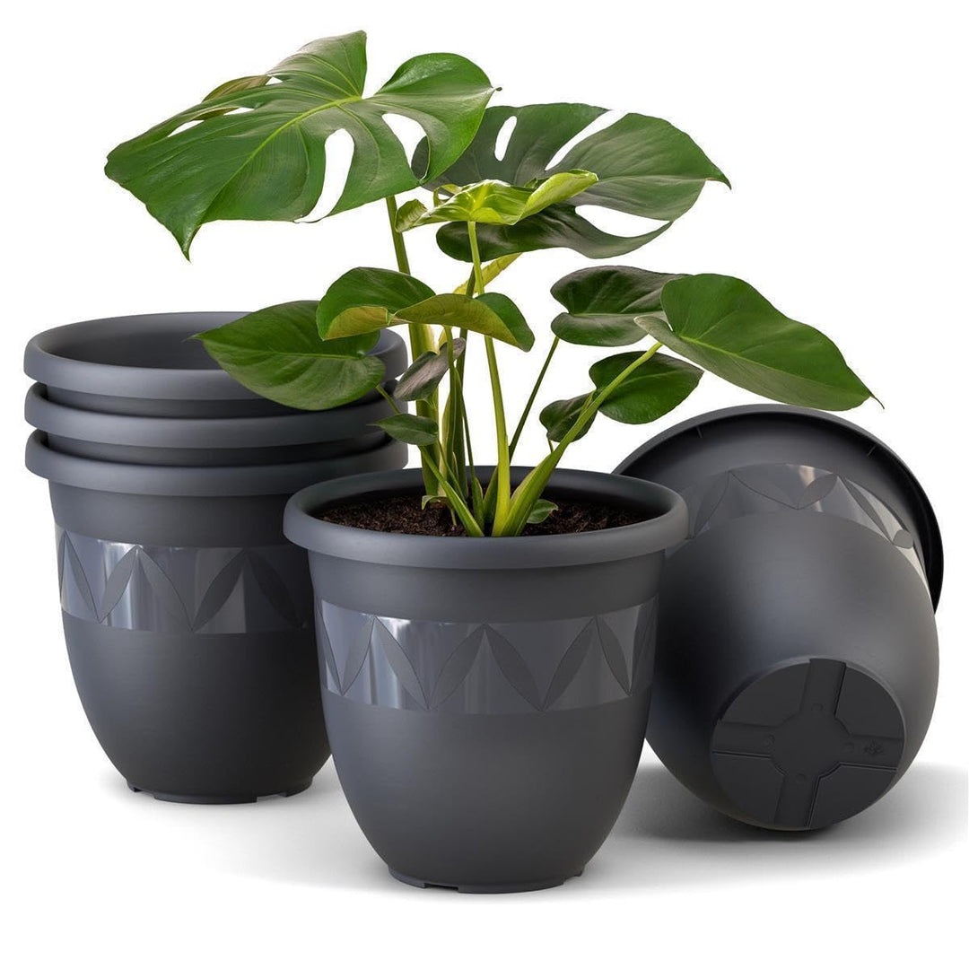 Plastard Übertopf 5er Set Durchmesser 35 cm Anthrazit Blumentopf für Innen und Aussen aus Kunststoff