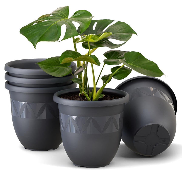 Plastard Übertopf 5er Set Durchmesser 35 cm Anthrazit Blumentopf für Innen und Aussen aus Kunststoff