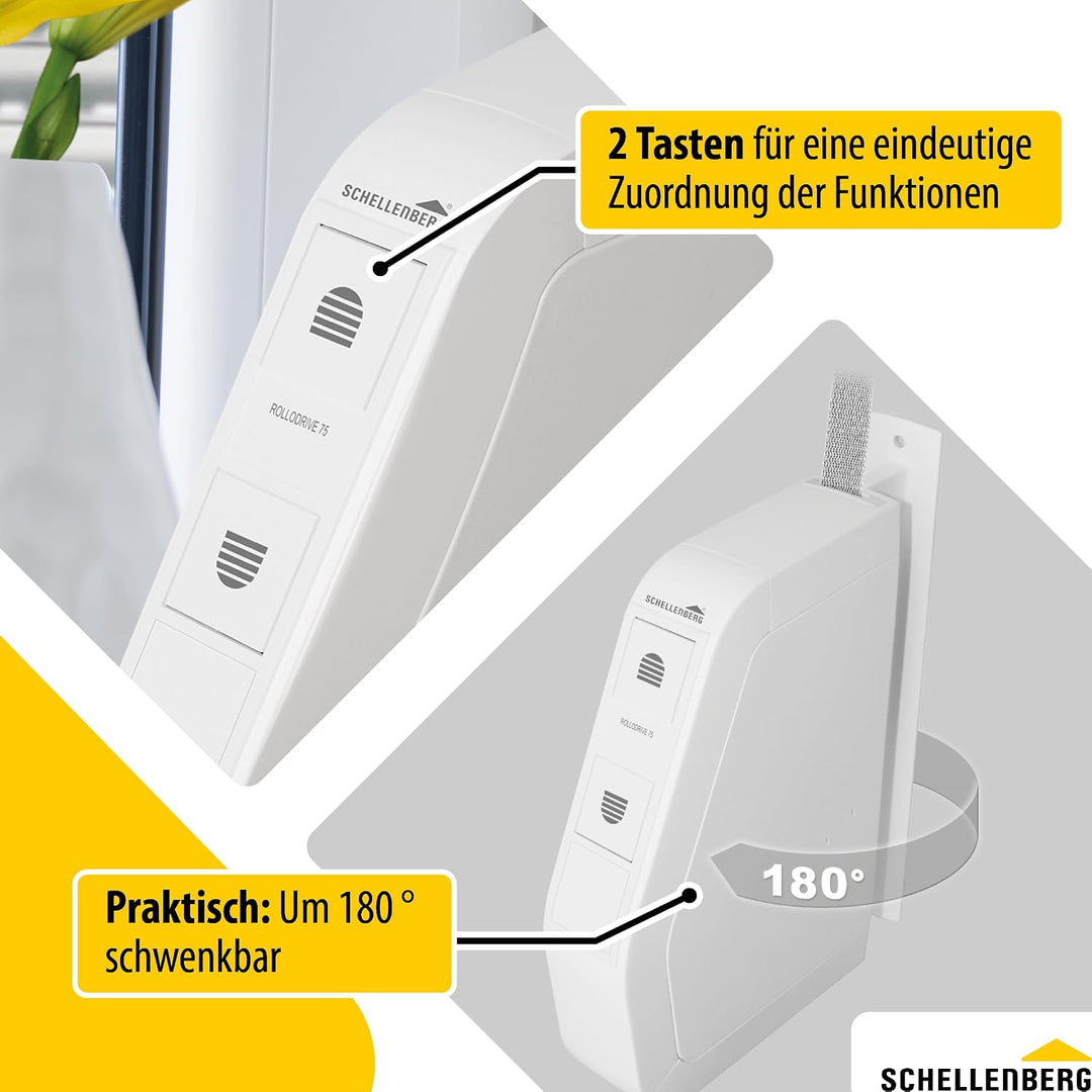 Schellenberg 22575 Elektrischer Gurtwickler ROLLODRIVE 75 STANDARD, bis 5 m² Rollladenfläche, 30 kg