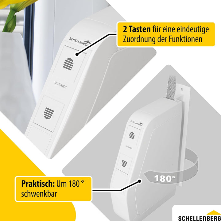 Schellenberg 22575 Elektrischer Gurtwickler ROLLODRIVE 75 STANDARD, bis 5 m² Rollladenfläche, 30 kg