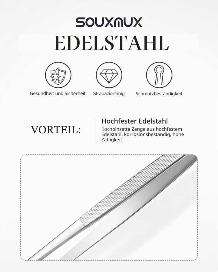 25cm Kochpinzette und Offset-Pinzette Set, Zange Präzisionsgezahnte Spitzen, Edelstahl Professional