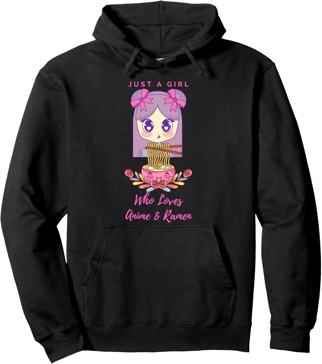Funny Bowl Teen Just A Girl Who Loves Anime and Ramen Gift Pullover Hoodie