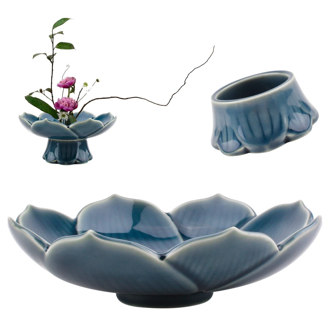 CRAFFANCY Blumenarrange-Zubehör, Cyan-Blaue Lotusblumenvase aus Keramik für Ikebana Blumenkunst Obst