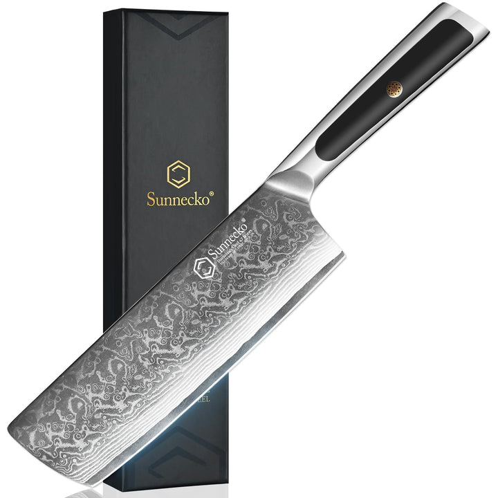 Sunnecko Damascus Küchenmesser 7 Zoll Hackmesser VG-10 Edelstahl Hackmesser mit solidem Griff Nakiri