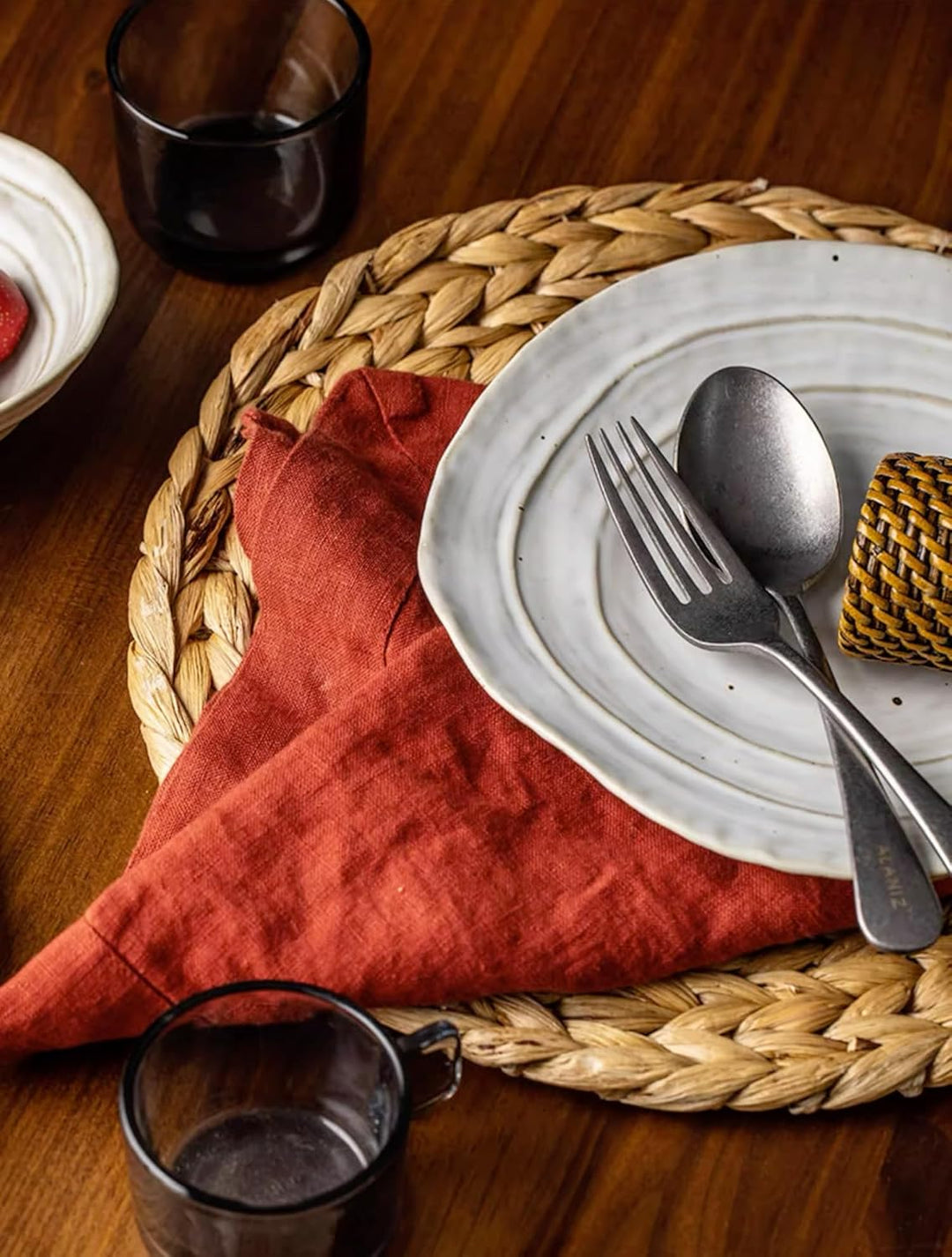 Dudoplatz 35cm Runde, handgefertigte Platzsets aus Wasserhyazinthe-Seegras: Hochwertig geflochtene,