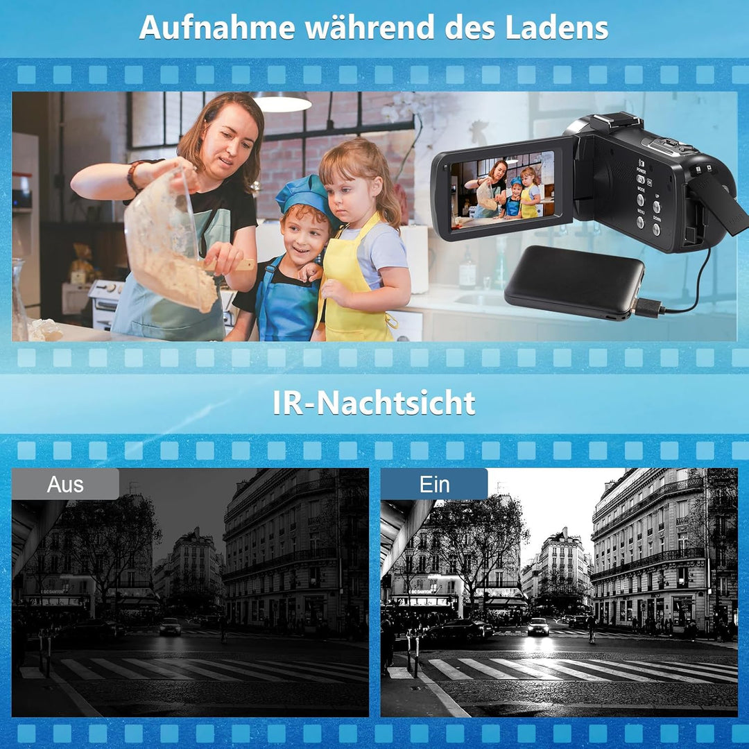 Videokamera 4K 80MP Camcorder für YouTube,30FPS Webcam IR Nachtsicht Vlogging Kamera,18X Digitalzoom