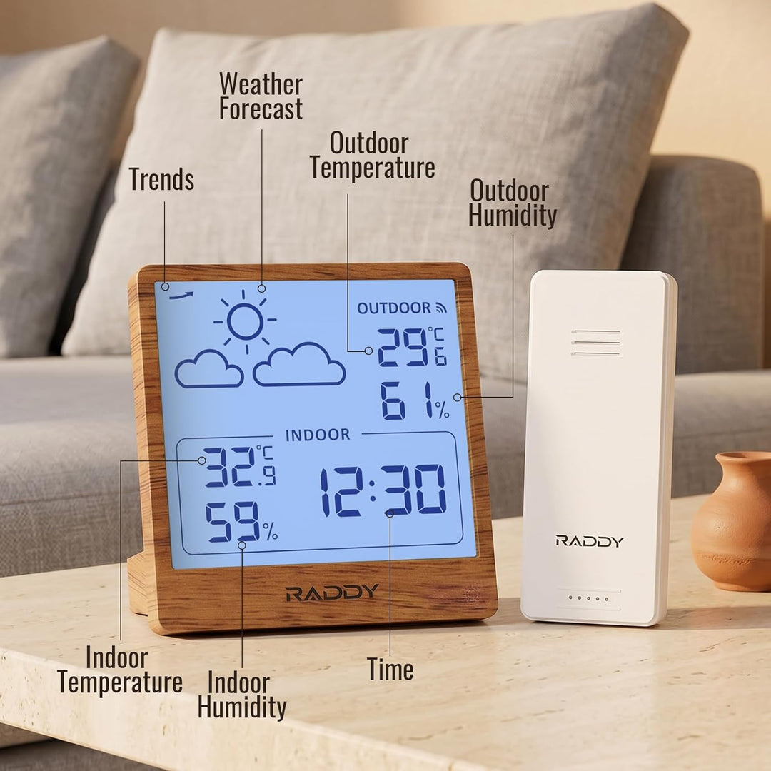 Raddy WF-50 Wetterstation Funk innen und aussen, batteriebetriebener Temperatur- und Luftfeuchtigkei