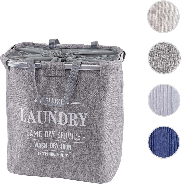 Wäschesammler HWC-C34, Laundry Wäschekorb Wäschebehälter mit Kordelzug, 2 Fächer Henkel 54x52x32cm 8