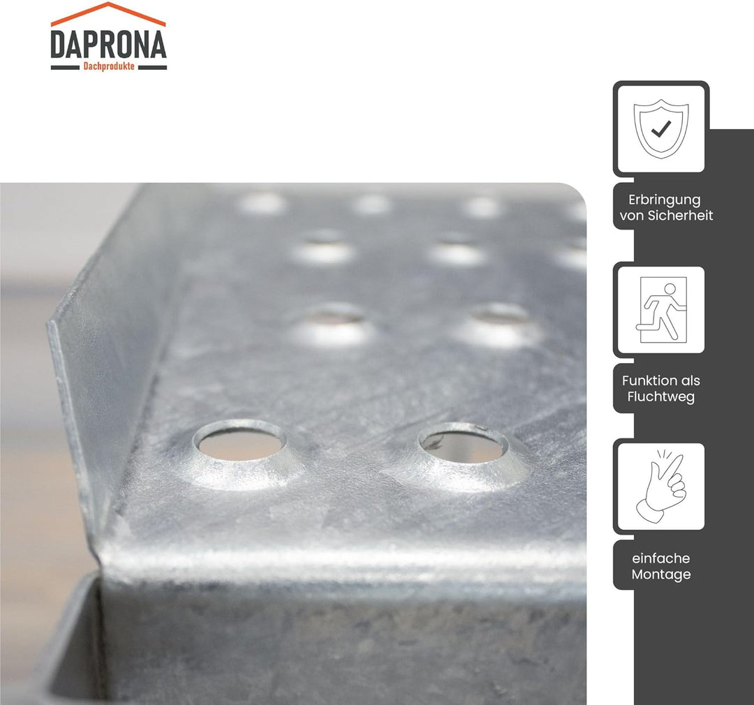 DAPRONA Dachtritt Set für flache Dachziegel, Dachtritte für Schornsteinfeger Silber 25cm, inkl. Mont