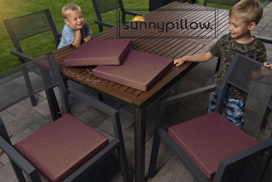 sunnypillow 4er Set Stuhlkissen mit Bindebänder - 40 x 40 x 3 cm - Sitzkissen Outdoor für Stühle/Bän