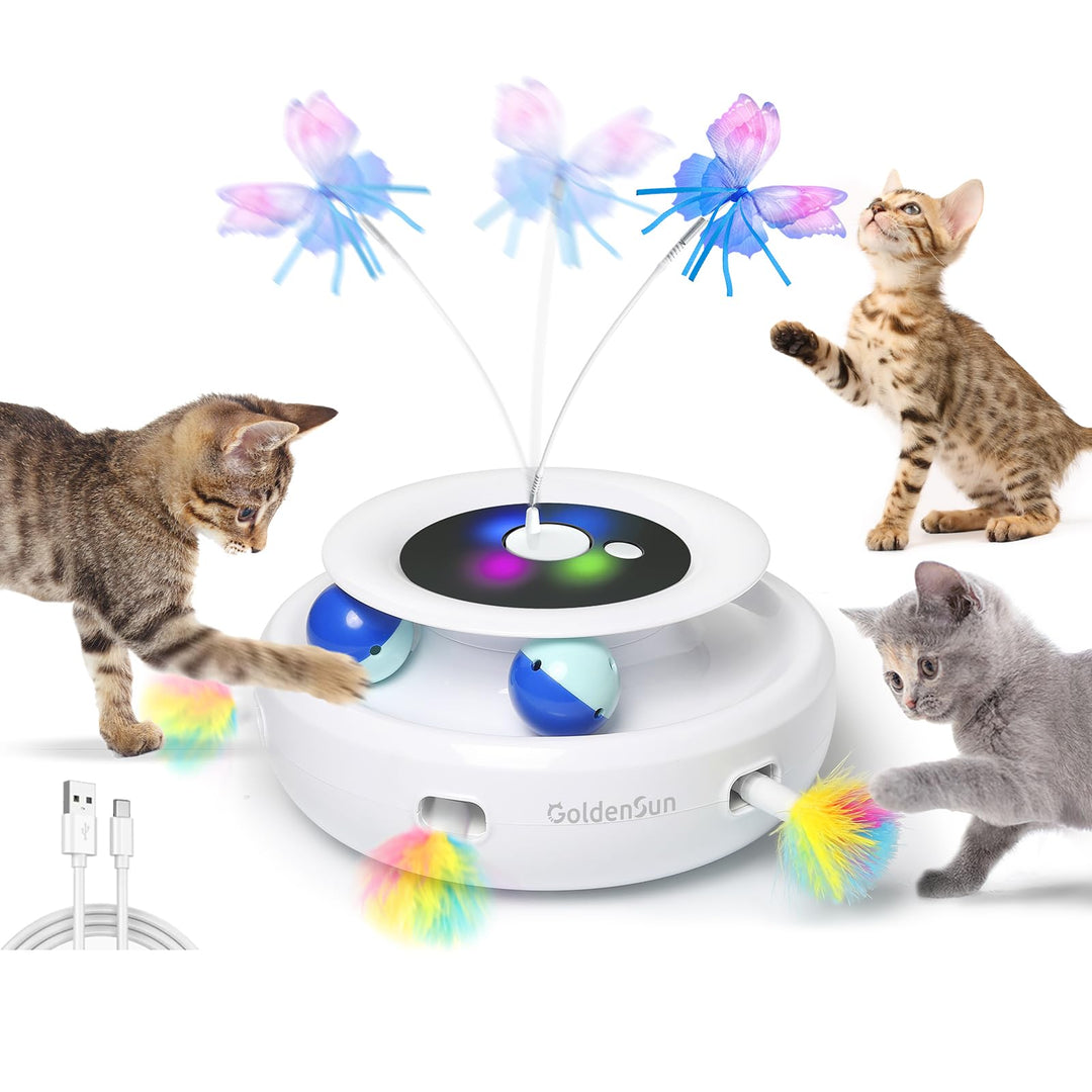 GoldenSun Katzenspielzeug, 3 in 1 Elektrisch Interaktives Automatischer Spielzeug für Katzen, Whack-