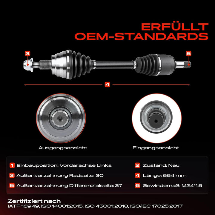 Frankberg Antriebswelle Vorderachse Links Kompatibel mit X164 GL320 GL420 GL450 GL500 2006-2012 W164