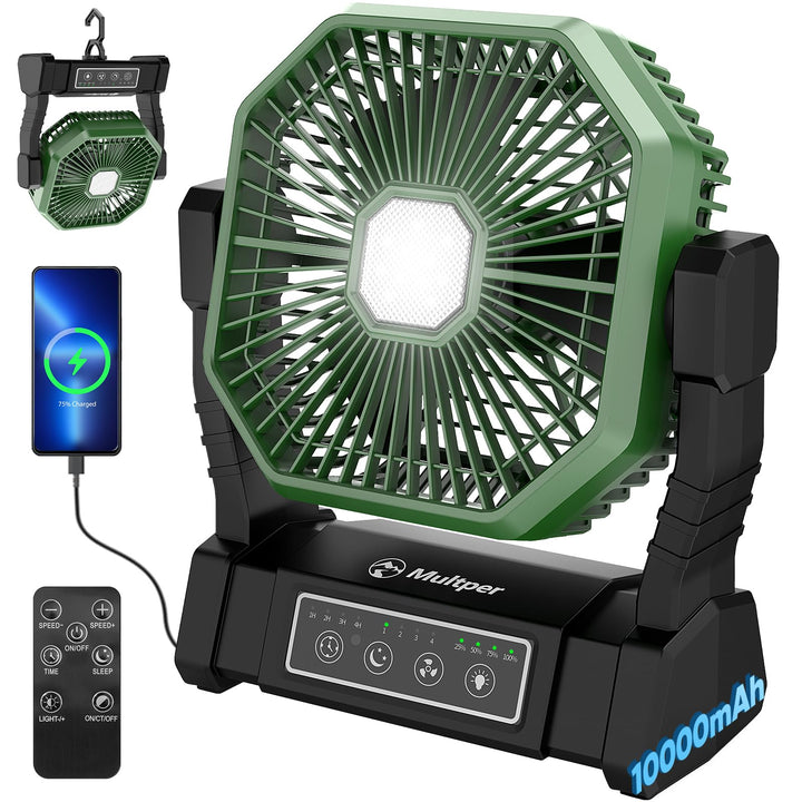 Multper Campingventilator mit LED-Licht, 20000 mAh Wiederaufladbarer Outdoor Zeltventilator mit Hake