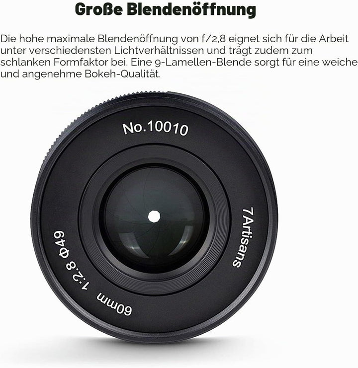 7artisans 60mm F2.8 II Makro-Objektiv, Kompatibel mit Fuji X-Mount-Kameras Kameras X-A1 X-A10 X-A2 X