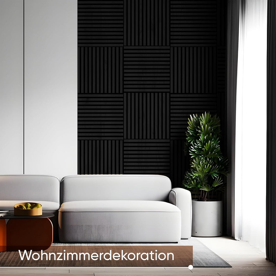 Dekorative Wandpaneele mit Filz und MDF Leisten – 60x60 cm - Nachhallreduzierend & Flexibel – 3 mm F