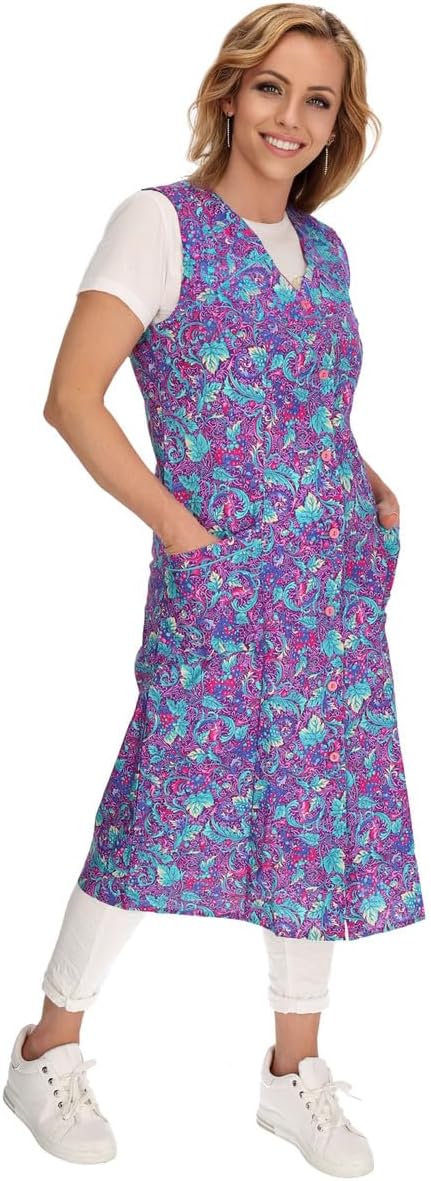 Knopfkittel Baumwolle bunt Kochschürze Hauskleid Kittel Schürze ohne Arm 40 bordeauxviolett, 40 bord