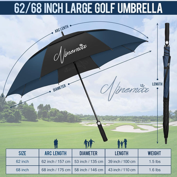 NINEMAX Golf Regenschirm Gross Sturmfest XL/XXL, Grosser Regenschirm Sturmfest Stabil, Golfschirm Gr