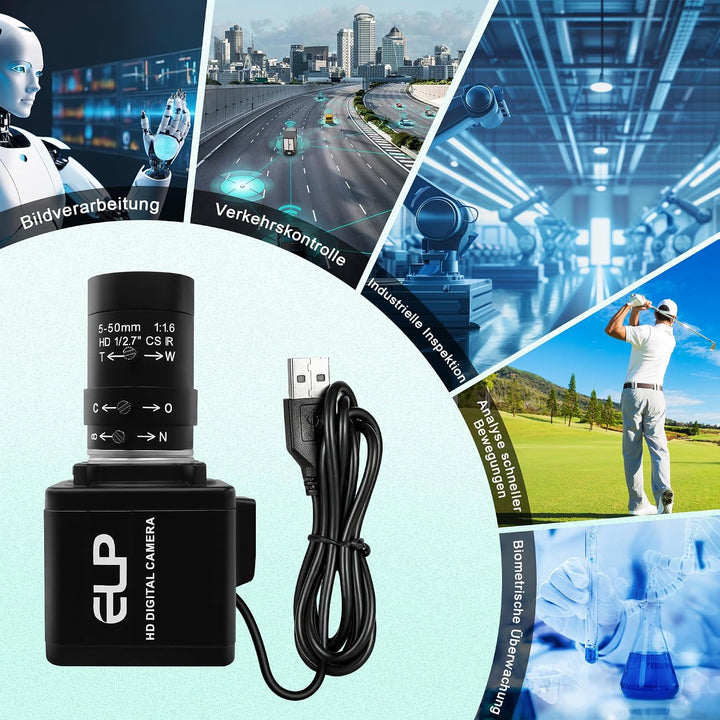 Monochrome USB Kamera mit Globalverschluss | 800P 120FPS ultraschnell, 5–50 mm CS Objektiv mit manue