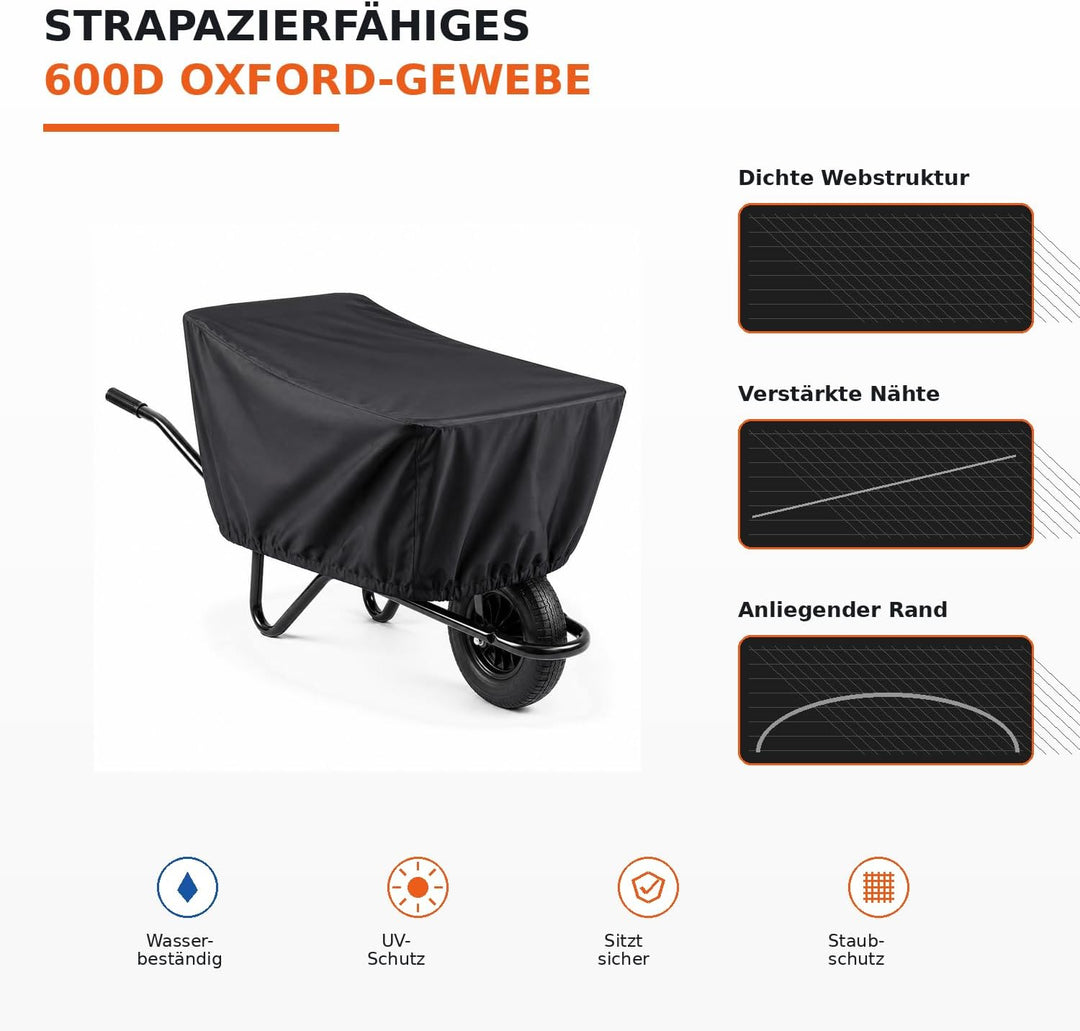 Schwerlast Schubkarrenabdeckung – Wasserdichtes 600D Outdoor-Vlies für 4–6 Kubikfuss Mulden, Passend