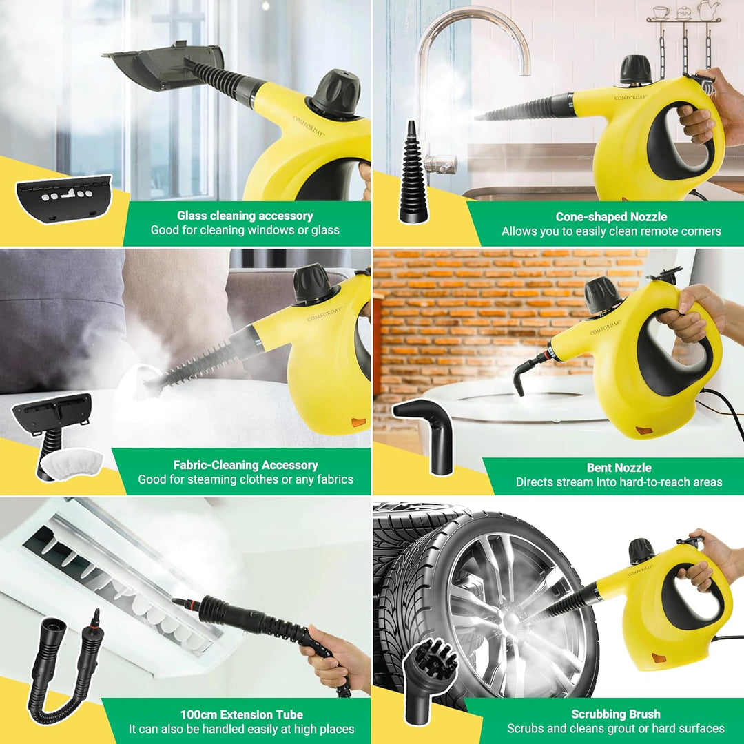 Comforday Multi-Purpose Steam Cleaner with 9-Piece Accessories, Handheld Steam Cleaner Perfect for S