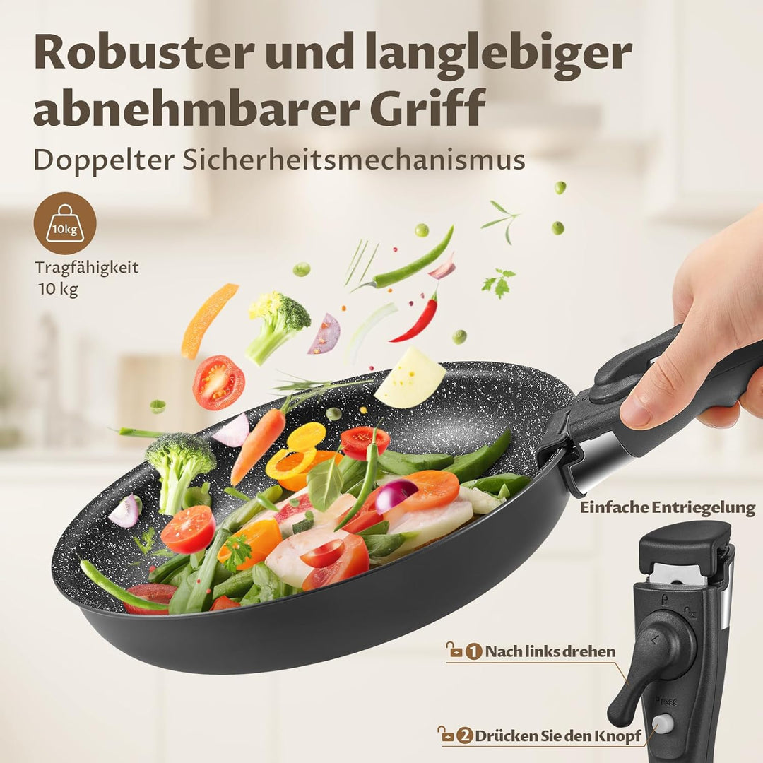 Fadware Pfannen-Set 4 tlg | 20+24+28 cm | Bratpfannenset mit abnehmbarem Griff | Für alle Herdarten,