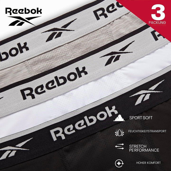 Reebok Herren Boxer Shorts L Black/White/Grey, L Black/White/Grey
