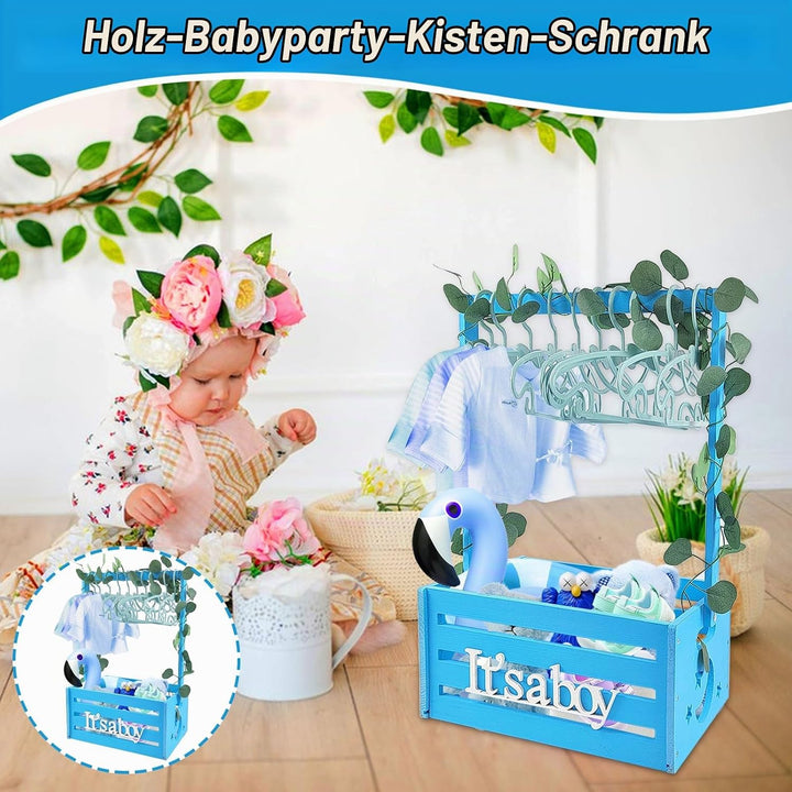 Holz Baby Geschenk Korb mit Griff, Kinder Kleiderbügel und Girlande, Baby Dusche Kiste Schrank, Baby