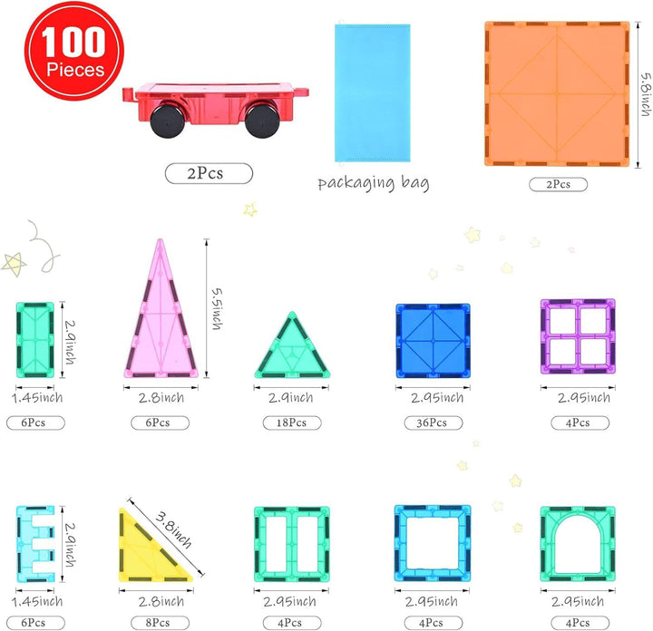 Magnetische Bausteine 100Pcs für Kinder ab 3+ Jahre Starke Magnet Montessori Spielzeug Kinder STEM-L