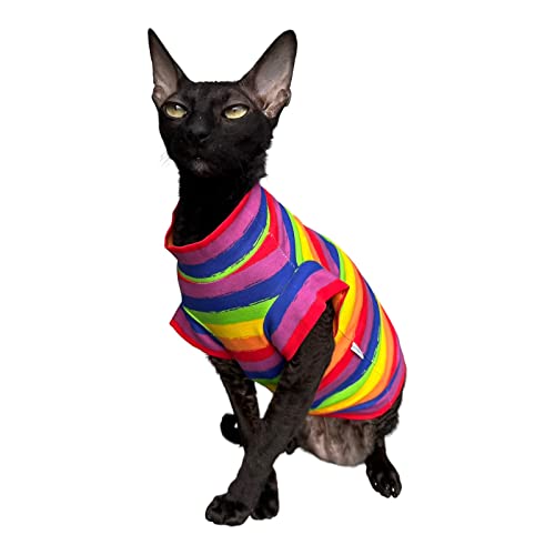 Kotomoda Katzen Kleidung Baumwolle T-Shirt Colorful Life Sphynx Katzen (L), L