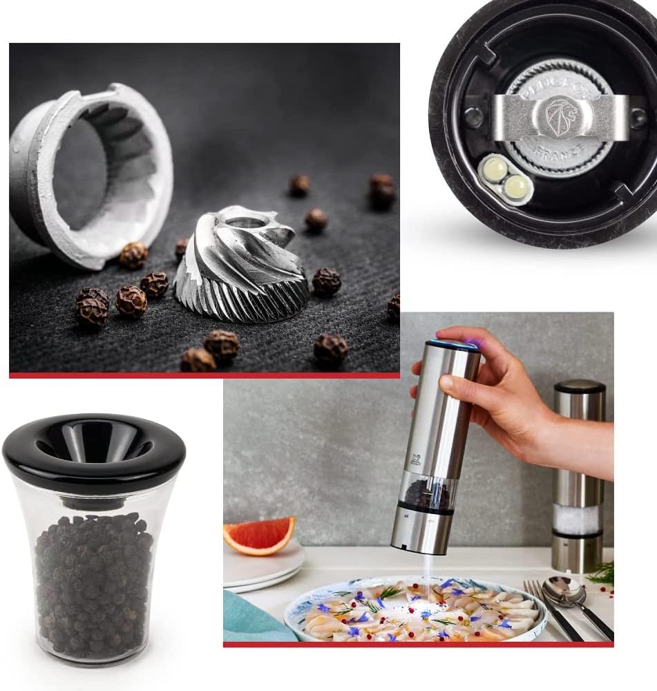 PEUGEOT - Elektrische Pfeffermühle Elis Sense u‘Select 20 cm + Pfefferfläschen mit Einfülltrichter -