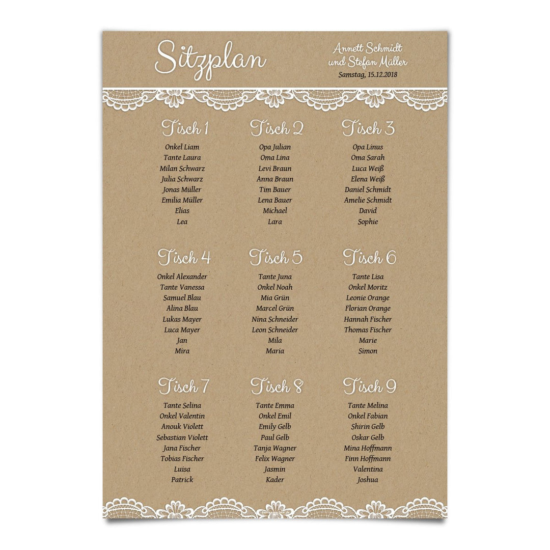 Hochzeit Sitzplan Plakat Sitzordnung individuell - Rustikal Kraftpapier Look 1, 1