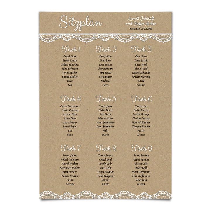 Hochzeit Sitzplan Plakat Sitzordnung individuell - Rustikal Kraftpapier Look 1, 1