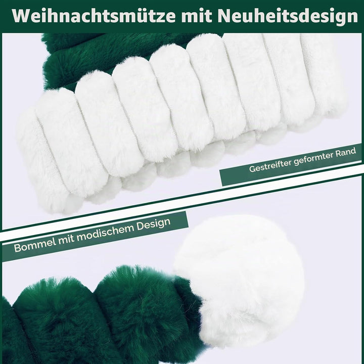 Weihnachtsmütze Nikolausmütze für Erwachsene Warm Plüsch Rand Weihnachtsmann Mütze Santa Mütze mit K