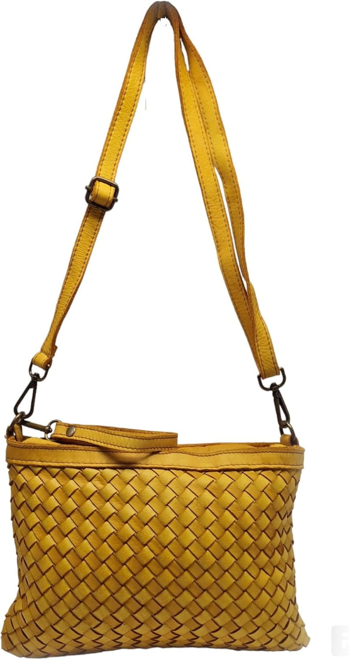 Leder Umhängetasche mit Handgelenkschlaufe, Leder Clutch geflochten,Damen Schultertasche klein, Cros