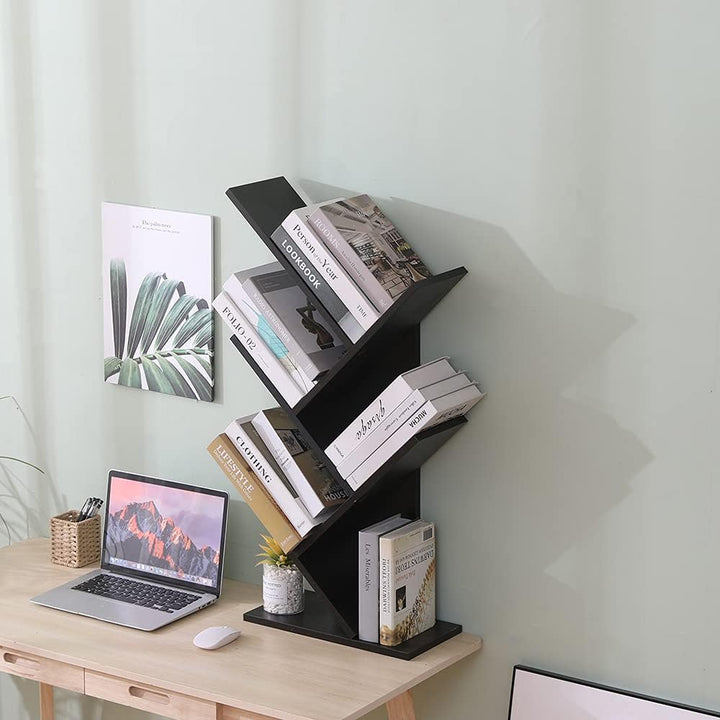 Etnicart Modernes Bücherregal mit Baum freistehend Bücherregal CD Holz MDF Regale Nachttisch 40x20x7
