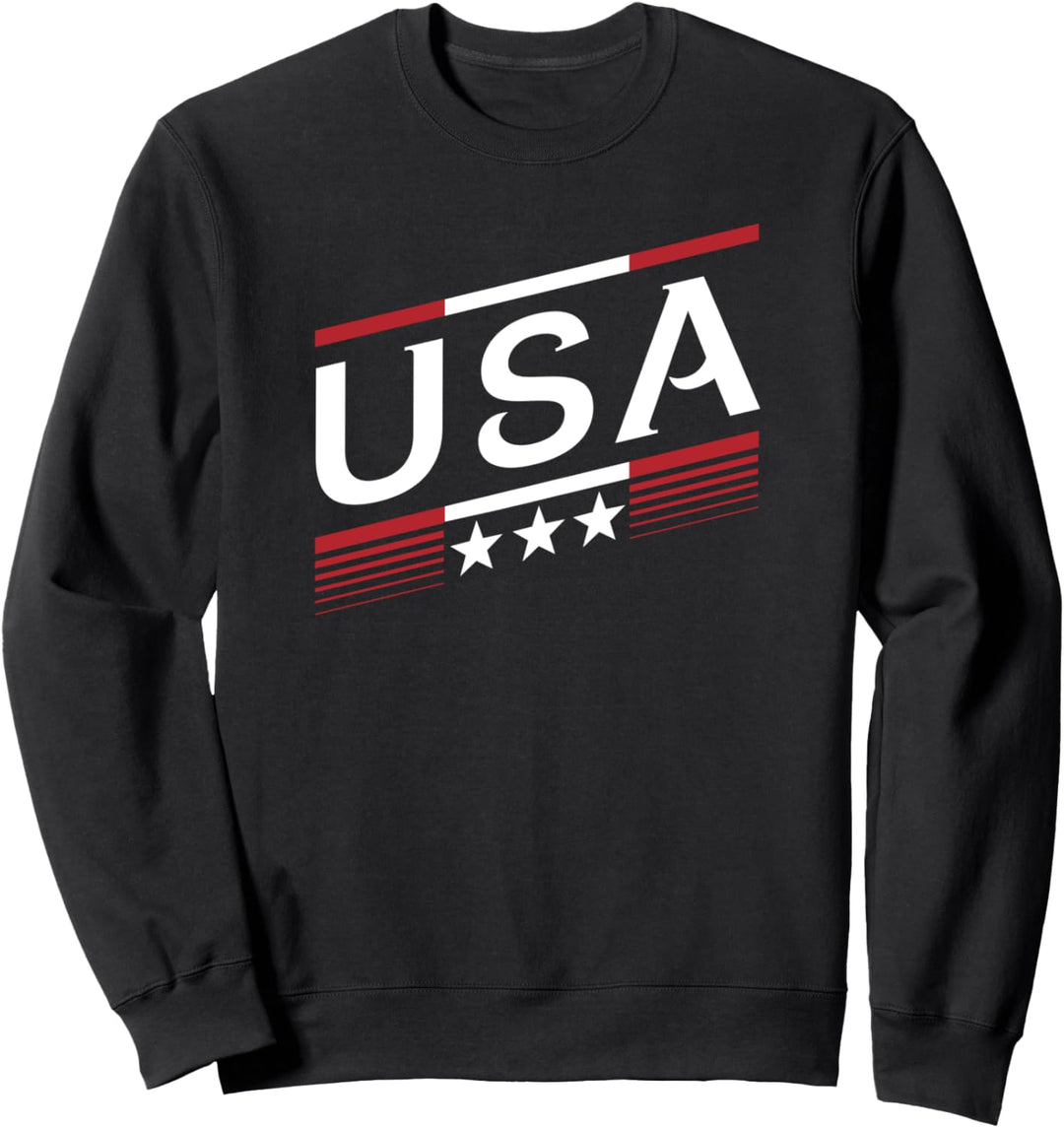 Trendy USA Red White Stripes Simple Logo Sweatshirt