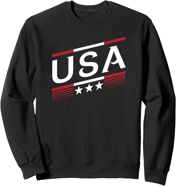Trendy USA Red White Stripes Simple Logo Sweatshirt