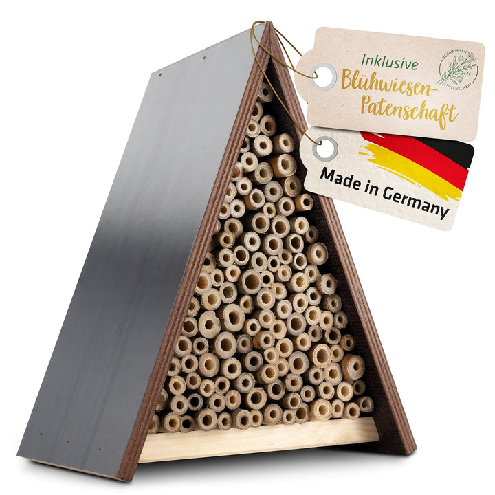 GARDIGO® Bienenhotel inkl. Blühwiesenpatenschaft I Unterschlupf für Wildbienen I Bienenhaus für den