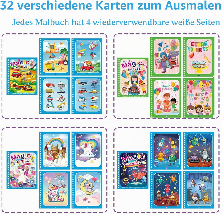 8 Stück Wassermalbuch,Wasser Malbuch,Water Magic Magisches Book Wassermalbücher Wasserzauber Colouri