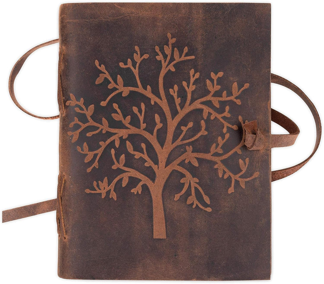 Leder Notizbuch Tree of Life | 240 Seiten aus blanko säurefreiem Baumwollpapier | 18x13cm Handgemach