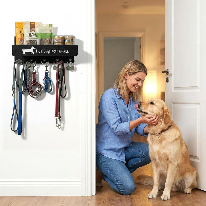 Hundegarderobe mit Ablage, Hundeleinenhalter Wand, Schwarz, Schwarz