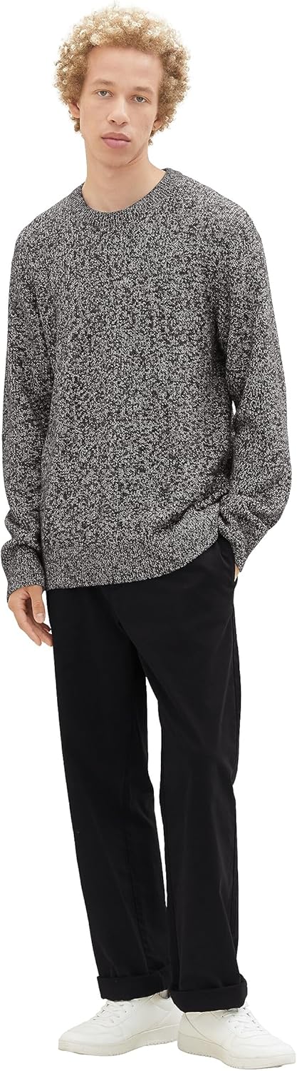 TOM TAILOR Denim Herren Basic Multicolor Strick-Pullover L 32776 - Black Salt And Pepper Mouline, L