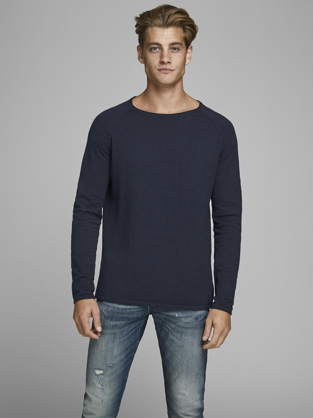 JACK &amp; JONES Male Strickpullover mit Rundhals Einfarbig Strickpullover mit Rundhals XS Blau (Ensign