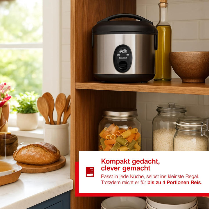 Solis Rice Cooker Compact 821 - Reiskocher Klein - Weisser/brauner Reis - Warmhaltefunktion - 4 Tass