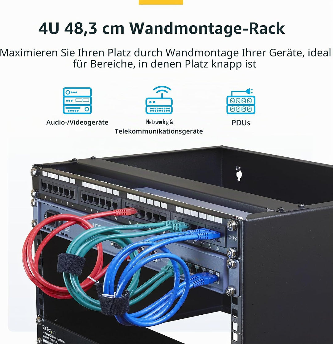 StarTech.com 4HE Wandmontage Rack - 19 Zoll Wandmontage-Netzwerk-Rack - 35cm tief (Low Profile) - Wa